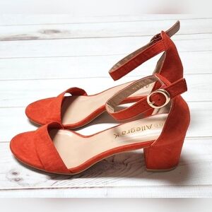 Allegra K Orange Faux Suede Chunky Heel Buckle Ankle Strap Sandals Size 8.5 New
